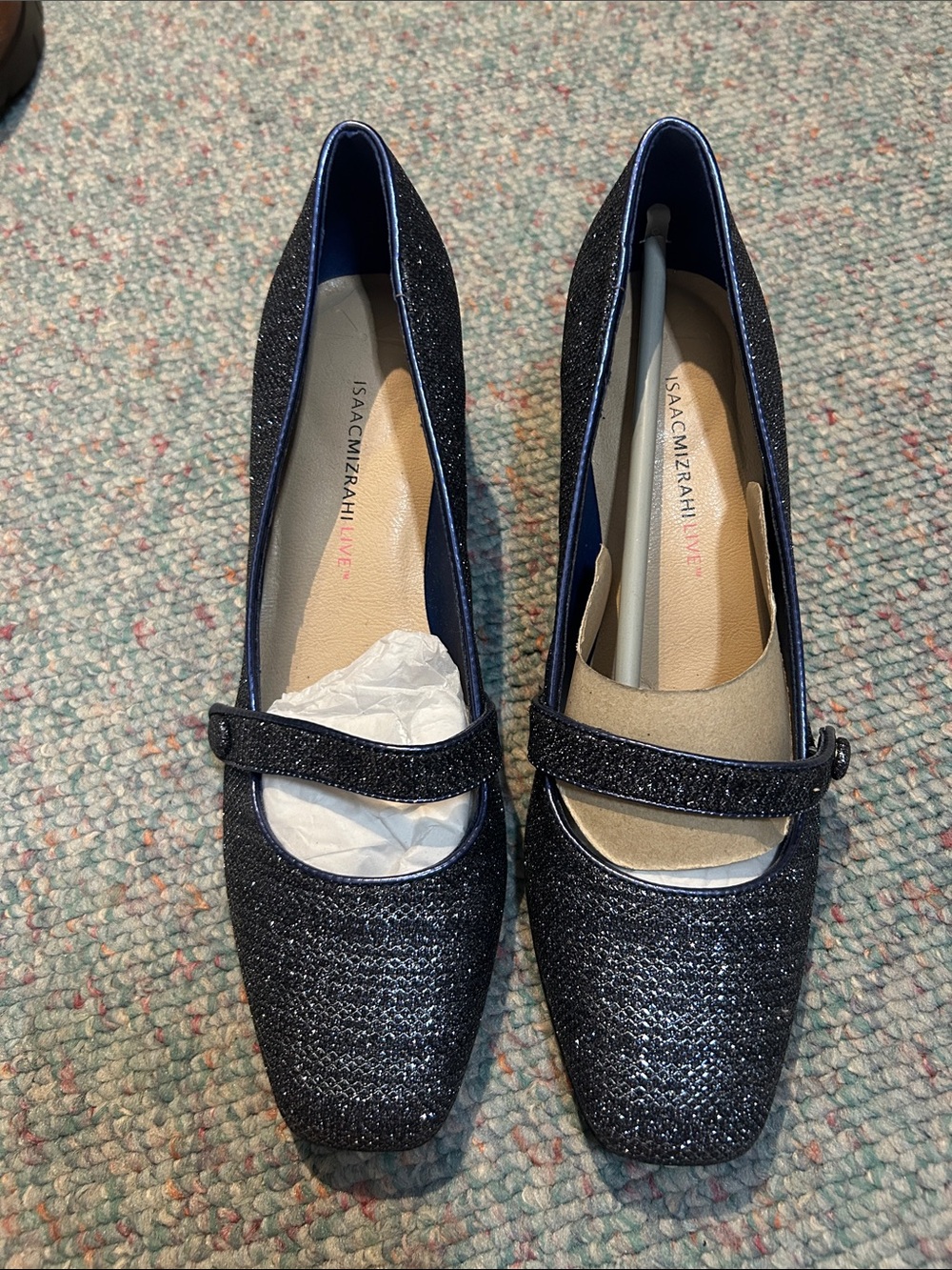 Isaac Mizrahi Navy Glitter Mary Jane 2inch heel with Strap